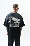 Erkek Pegasus Baskılı Oversize T-Shirt Siyah