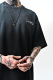 Erkek Pegasus Baskılı Oversize T-Shirt Siyah