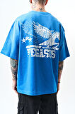 Erkek Pegasus Baskılı Oversize T-Shirt Mavi