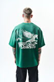 Erkek Pegasus Baskılı Oversize T-Shirt Nefti