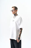 Erkek Eyes Baskılı Oversize T-Shirt Beyaz
