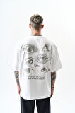 Erkek Eyes Baskılı Oversize T-Shirt Beyaz