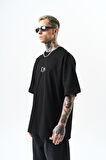 Erkek Eyes Baskılı Oversize T-Shirt Siyah