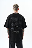 Erkek Eyes Baskılı Oversize T-Shirt Siyah