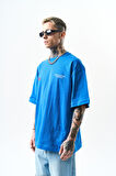 Erkek Godfather Baskılı Oversize T-Shirt Mavi