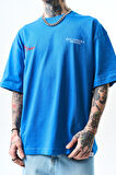 Erkek Godfather Baskılı Oversize T-Shirt Mavi