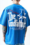 Erkek Godfather Baskılı Oversize T-Shirt Mavi