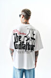 Erkek Godfather Baskılı Oversize T-Shirt Beyaz
