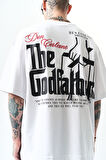 Erkek Godfather Baskılı Oversize T-Shirt Beyaz