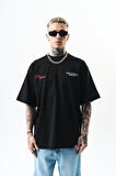 Erkek Godfather Baskılı Oversize T-Shirt Siyah