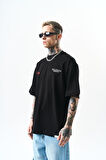 Erkek Godfather Baskılı Oversize T-Shirt Siyah