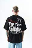 Erkek Godfather Baskılı Oversize T-Shirt Siyah