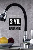 3 Yıl Garantili Oynar Başlıklı Spiral Siyah Kubar Lavabo, Mutfak Esnek Musluk