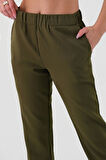 Kadın Haki Beli Lastikli Dar Kesim Pantolon