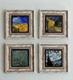 Vincent Van Gogh 4'lü Çerçeveli Taş Tablo , Çerçeveli Taş Duvar Dekoru