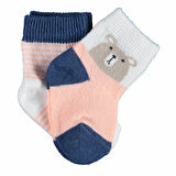 Bibaby Biorganic Hello Teddy Bear 2'Li Kız Çorap 68404 Ekru Somon