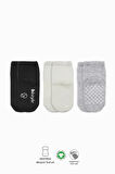 Bistyle Basic Kaymaz Penye Soket Çorap 3'Lü BS10107 Siyah Ekru Gri