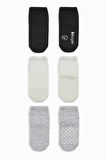 Bistyle Basic Kaymaz Penye Soket Çorap 3'Lü BS10107 Siyah Ekru Gri