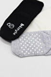 Bistyle Basic Kaymaz Penye Soket Çorap 3'Lü BS10107 Siyah Ekru Gri