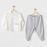 Andywawa AC25704 Sıde Snap Set Mommy's Little Star 2'Li Zıbın Set Grey