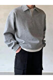 Polo Yaka Yarım Fermuarlı Unisex Oversize Sweatshirt