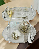  Enchant Gümüş Polyester Söz Tepsisi ve Damat Kahve Fincan Tepsisi 