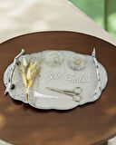  Enchant Gümüş Polyester Söz Tepsisi ve Damat Kahve Fincan Tepsisi 