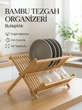  Bambu Ahşap Bulaşıklık Tabaklık Büyük Boy 2 Katlı Katlanabilir Tabaklık (43 cm 34 cm )