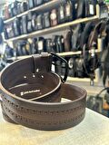 TRG POLO KAHVE DESENLİ 4 CM HAKİKİ DERİ ERKEK KEMERİ 