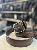 TRG POLO KAHVE DESENLİ 4 CM HAKİKİ DERİ ERKEK KEMERİ 