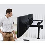 Monozone  2li Çift Kol Monitör Tutucu Led Tv Full Hareketli Çelik Masa Tutucu 17-32inç LCD Masaüstü Standı Desteği 