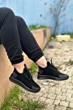 Günlük Kadın Erkek Sneaker Siyah Spor Ayakkabı Bağcıklı Rahat Esnek Tırtıklı Taban 567