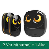 TechTic Kablosuz Kapı Zili Sevimli Baykuş Işıklı 1Alıcı 2Buton 35 Zil Sesi 5 Ses Seviyesi Acil Çağrı