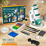 TechTic Dijital Mikroskop Seti 60-180x Büyütme El Mini Eğitici Çocuk Mikroskobu 21 Parça Eğitici Set