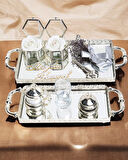 Affection Dantelli Gümüş Söz Nişan Tepsisi ve Damat Kahve Fincan Tepsisi