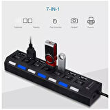 Ozmik USB 2.0 Hub Güç Şeridi 7 Portlu On/of Anahtarlı Akım Korumalı Bilgisayar Çoklayıcı