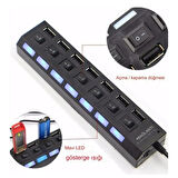 Ozmik USB 2.0 Hub Güç Şeridi 7 Portlu On/of Anahtarlı Akım Korumalı Bilgisayar Çoklayıcı