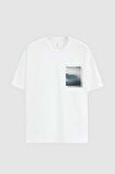 Oversize Beyaz Baskılı %100 Pamuk T-shirt 2EC14ORT05210
