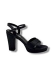 Erbay 308-26 Parlak Saten Çapraz Bant Kalın Topuk Kadın Sandalet(11cm)