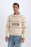 DeFacto Relax Fit Dik Yaka Fermuarlı Baskılı Kalın Sweatshirt D2166AX24AUER42