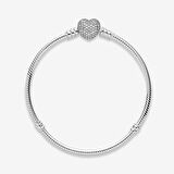 Pandora Pavé Kalp Klipsli Bileklik 590727CZ-19cm