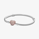 Pandora Pavé Kalp Klipsli Bileklik 586292CZ-17cm
