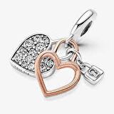 Pandora 780087C01-Kalp ve Kilit Çift Sallantılı Charm