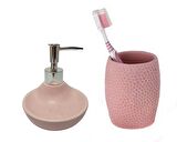 SIVI SABUNLUK,DİŞ FIRÇALIK 2 Lİ BANYO SETİ,PEMBE PETEK