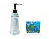 SIVI SABUNLUK,DİŞ FIRÇALIK 2 Lİ BANYO SETİ,DENİZ FENERİ VE MAVİ ÇİÇEKLİ
