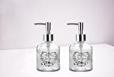 BANYO SETİ CAM SIVI SABUNLUK 2 ADET,KALPLİ MODEL 300ML 7,6X15,5CM
