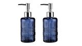 BANYO SETİ CAM SIVI SABUNLUK 2 ADET,KRİSTAL DESENLİ MAVİ 300ML 6,8X17,6CM