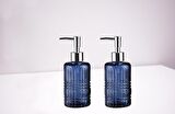 BANYO SETİ CAM SIVI SABUNLUK 2 ADET,KRİSTAL DESENLİ MAVİ 300ML 6,8X17,6CM