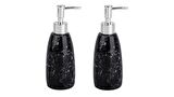 BANYO SETİ MERMER DESENLİ SİYAH SIVI SABUNLUK 2 ADET 8X8X17CM 300ML