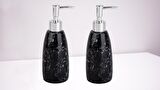 BANYO SETİ MERMER DESENLİ SİYAH SIVI SABUNLUK 2 ADET 8X8X17CM 300ML